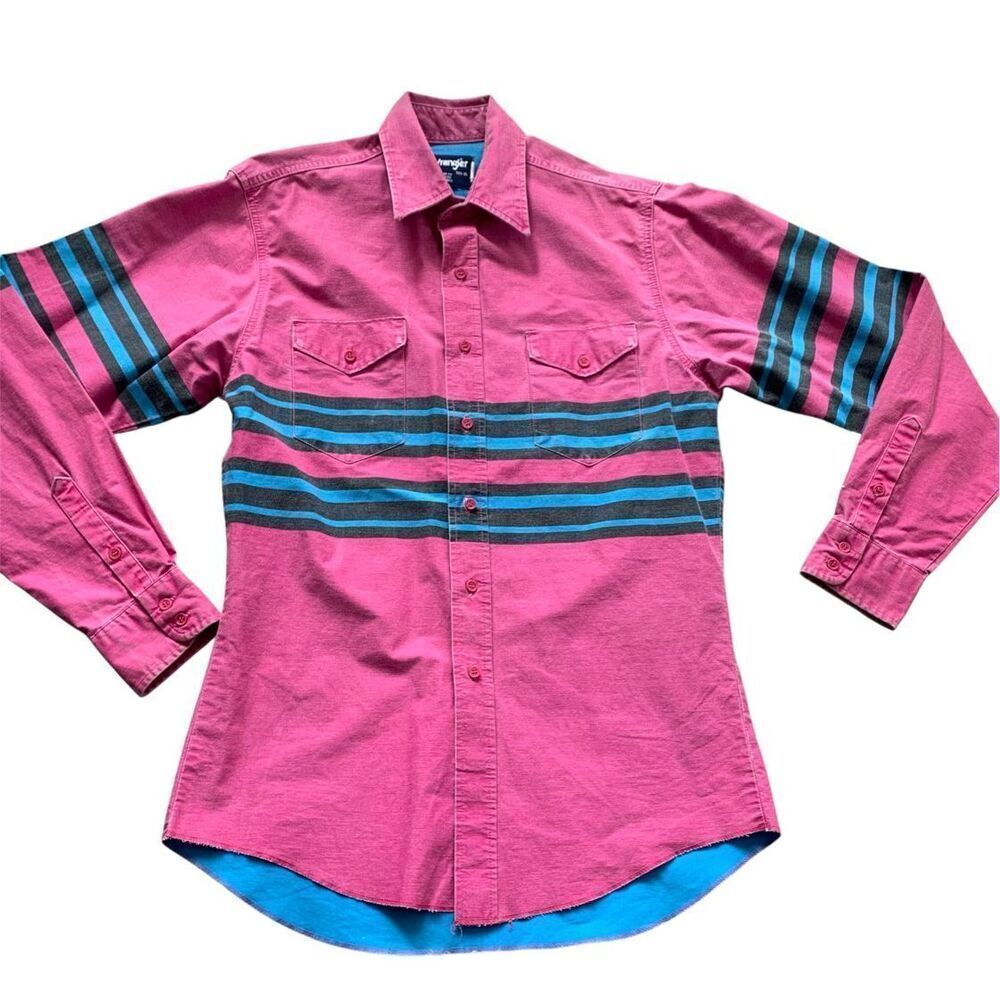 Wrangler Vintage Pink Striped Cowboy Brushpopper Button Down SHIRT sz 15.5-35 x-